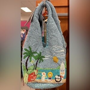 Tropical Embroidered Blue Tote Bag